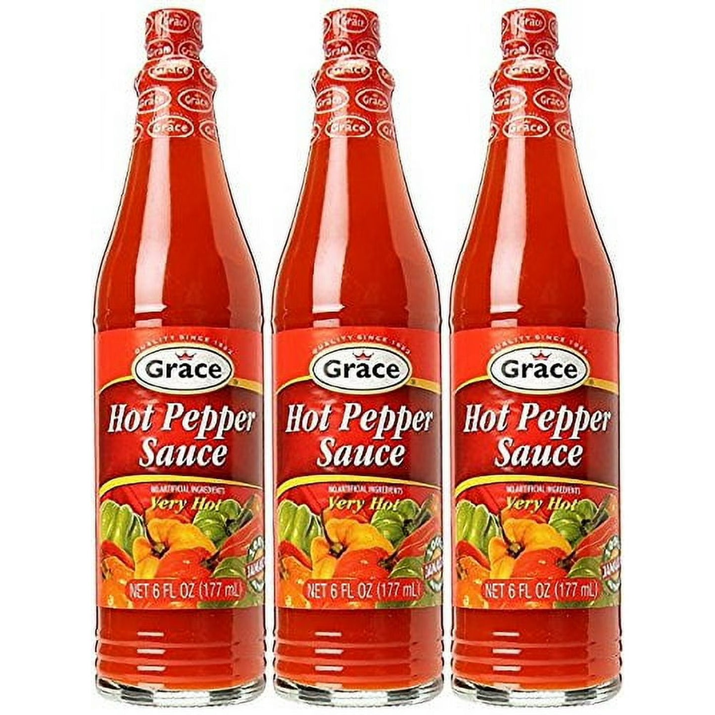Grace Hot Pepper Sauce, 6 fl oz – 3 Pack | Authentic Jamaican Pepper Sauce