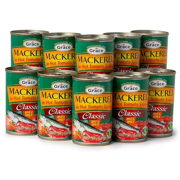 Grace Hot & Spicy Mackerel in Tomato Sauce, 5.5 oz – 10 Pack | Canned Mackerel