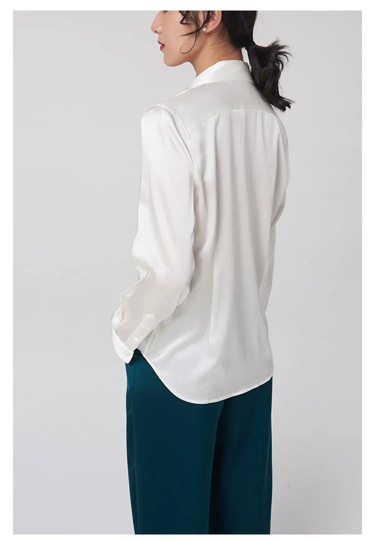 SFELIKY Women's 19mm Mulberry Silk Blouse – Long Sleeve V-Neck Satin Shirt