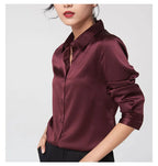SFELIKY Women's 19mm Mulberry Silk Blouse – Long Sleeve V-Neck Satin Shirt
