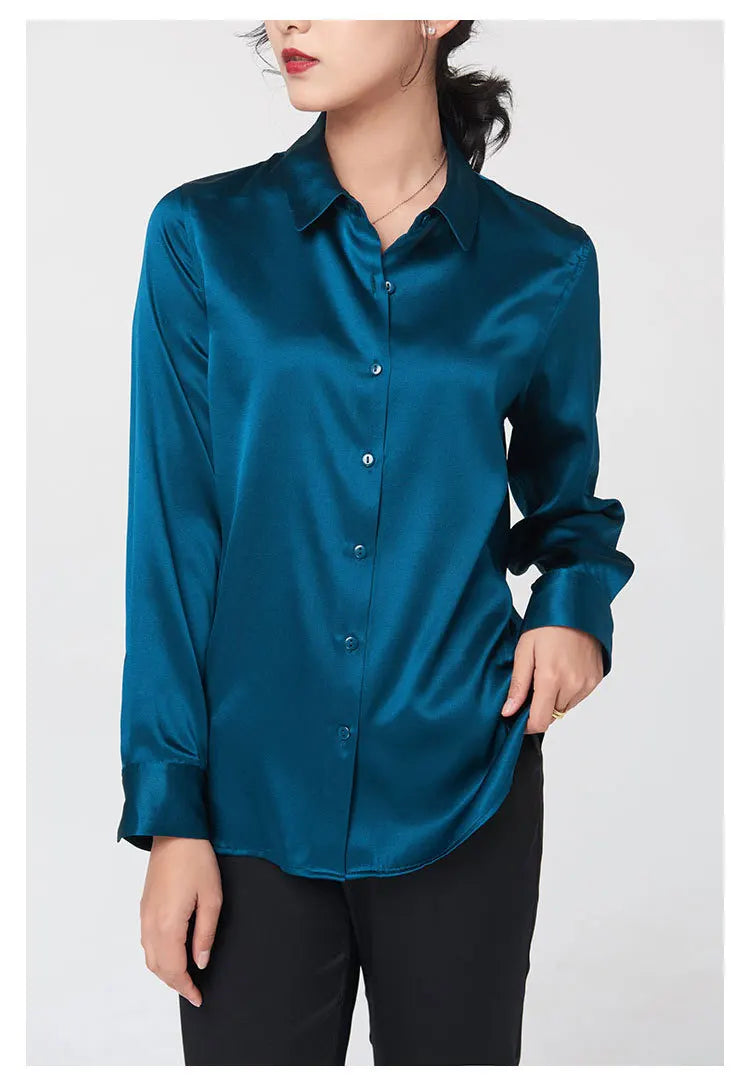 SFELIKY Women's 19mm Mulberry Silk Blouse – Long Sleeve V-Neck Satin Shirt