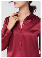 SFELIKY Women's 19mm Mulberry Silk Blouse – Long Sleeve V-Neck Satin Shirt