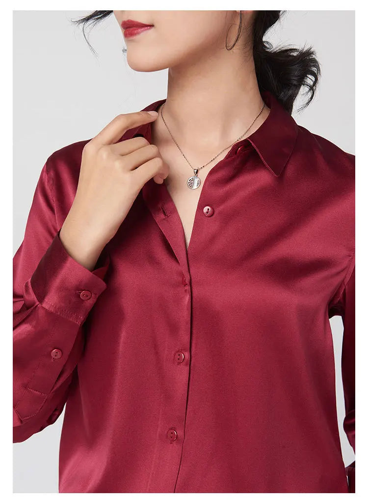 SFELIKY Women's 19mm Mulberry Silk Blouse – Long Sleeve V-Neck Satin Shirt
