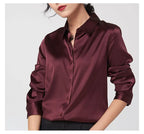 SFELIKY Women's 19mm Mulberry Silk Blouse – Long Sleeve V-Neck Satin Shirt