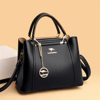 Women's Soft Leather Handbag – 3-Compartment Shoulder & Crossbody Tote