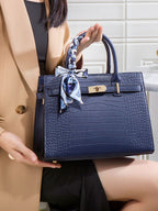 Crocodile Embossed Leather Top Handle Handbag