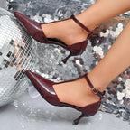Women's Pointed Toe Kitten Heel Sandals – Mid Heel PU Leather