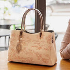 Embroidered Floral Leather Handbag – Medium Structured Tote