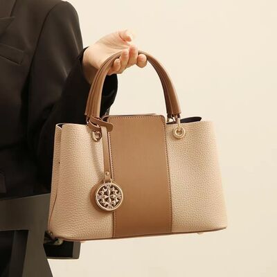 Two-Tone Leather Top Handle Handbag – Structured PU Leather Satchel