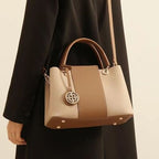 Two-Tone Leather Top Handle Handbag – Structured PU Leather Satchel