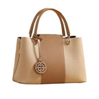 Two-Tone Leather Top Handle Handbag – Structured PU Leather Satchel