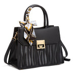 Scarf Decor PU Leather Handbag – Medium Structured Tote