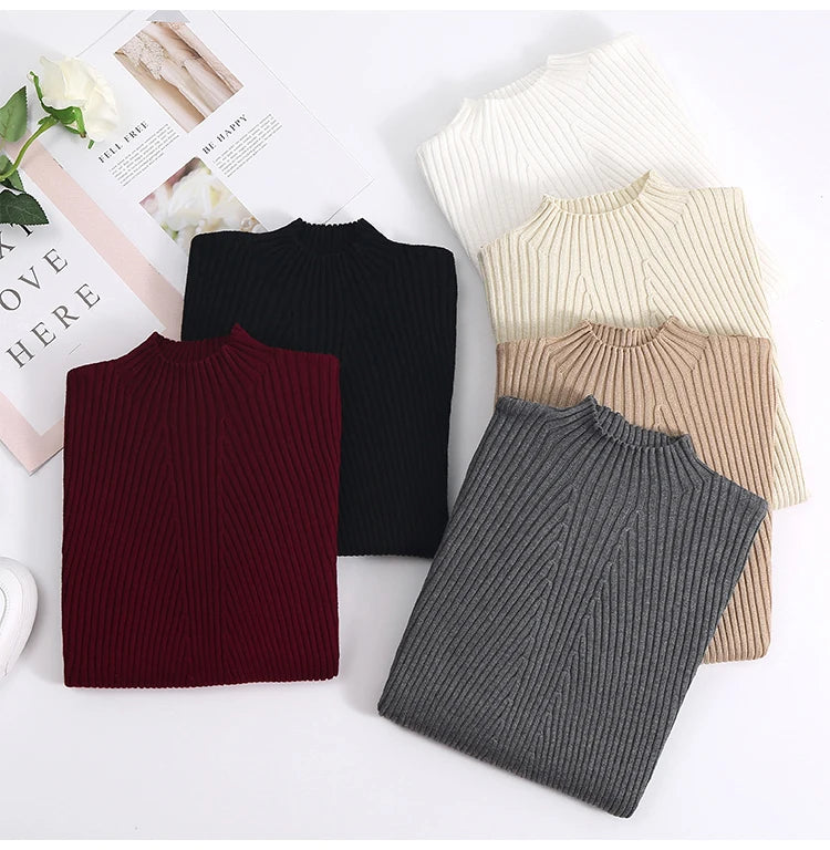 Women’s Ribbed Turtleneck Sweater – Slim Fit Knit Long Sleeve Pullover Top (Autumn/Winter)