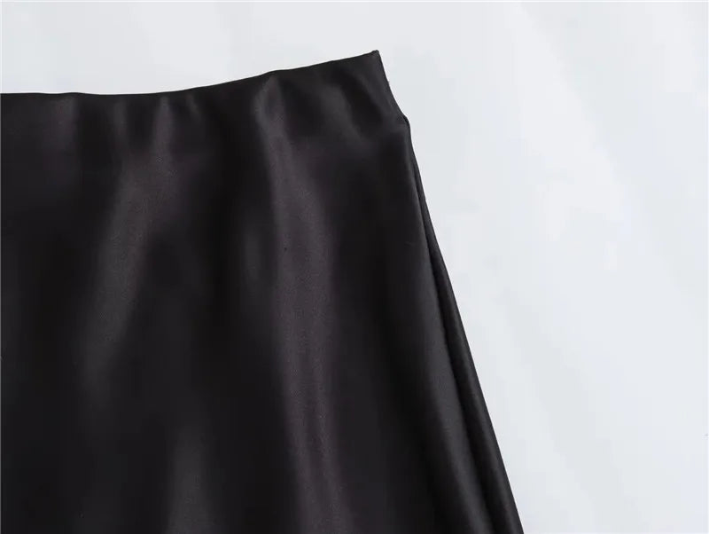 MUJER Women's High Waist Satin Midi Skirt – Elegant Office Bud Skirt