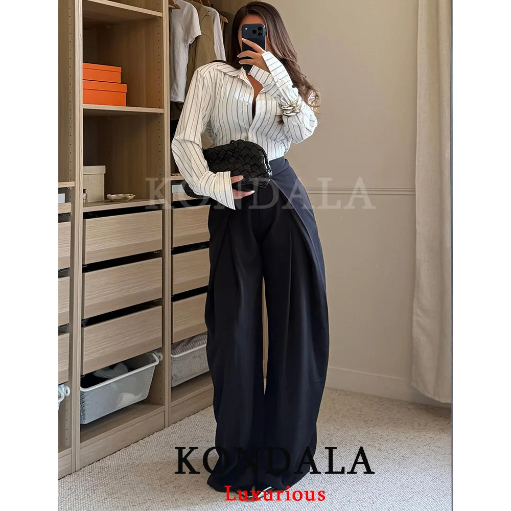 KONDALA Wide Leg Pants for Women – High Waist Pleated Trousers with Pockets