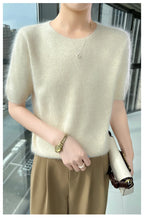 FRSEUCAG Women's 100% Mink Cashmere Short Sleeve Sweater – Elegant O-Neck Knit Pullover