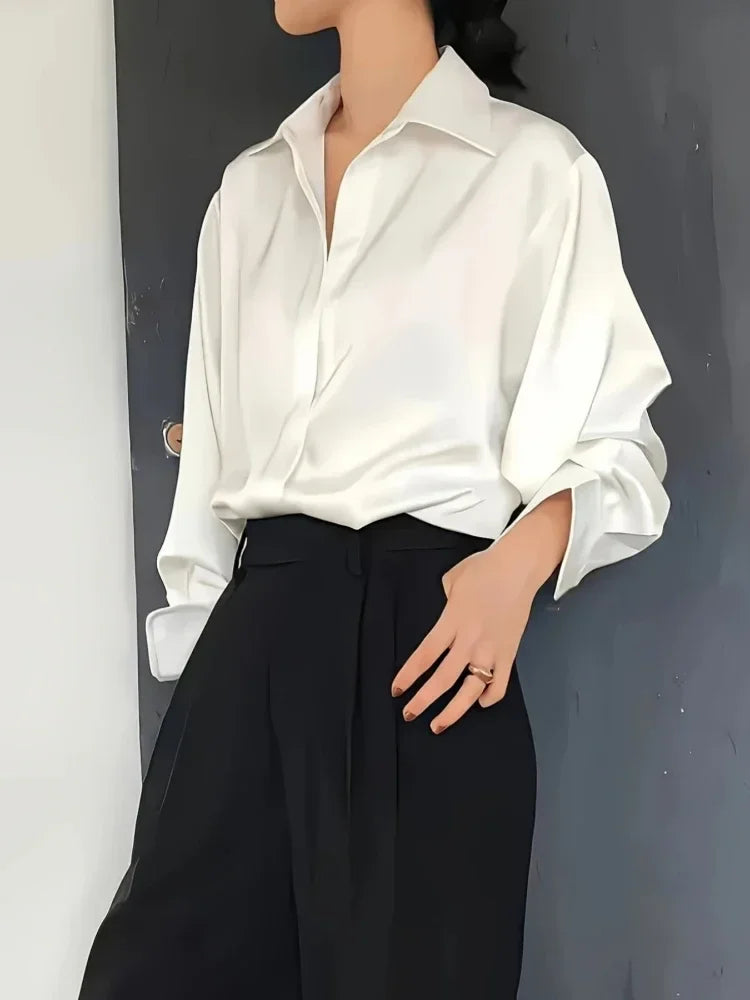 ROSA FERA Plus Size Women's Long Sleeve Button-Down Blouse – Loose Elegant Office Top