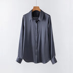 SFELIKY Women's 19mm Mulberry Silk Blouse – Long Sleeve V-Neck Satin Shirt