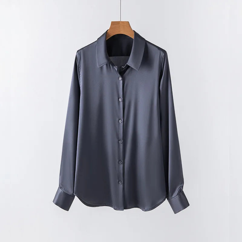 SFELIKY Women's 19mm Mulberry Silk Blouse – Long Sleeve V-Neck Satin Shirt