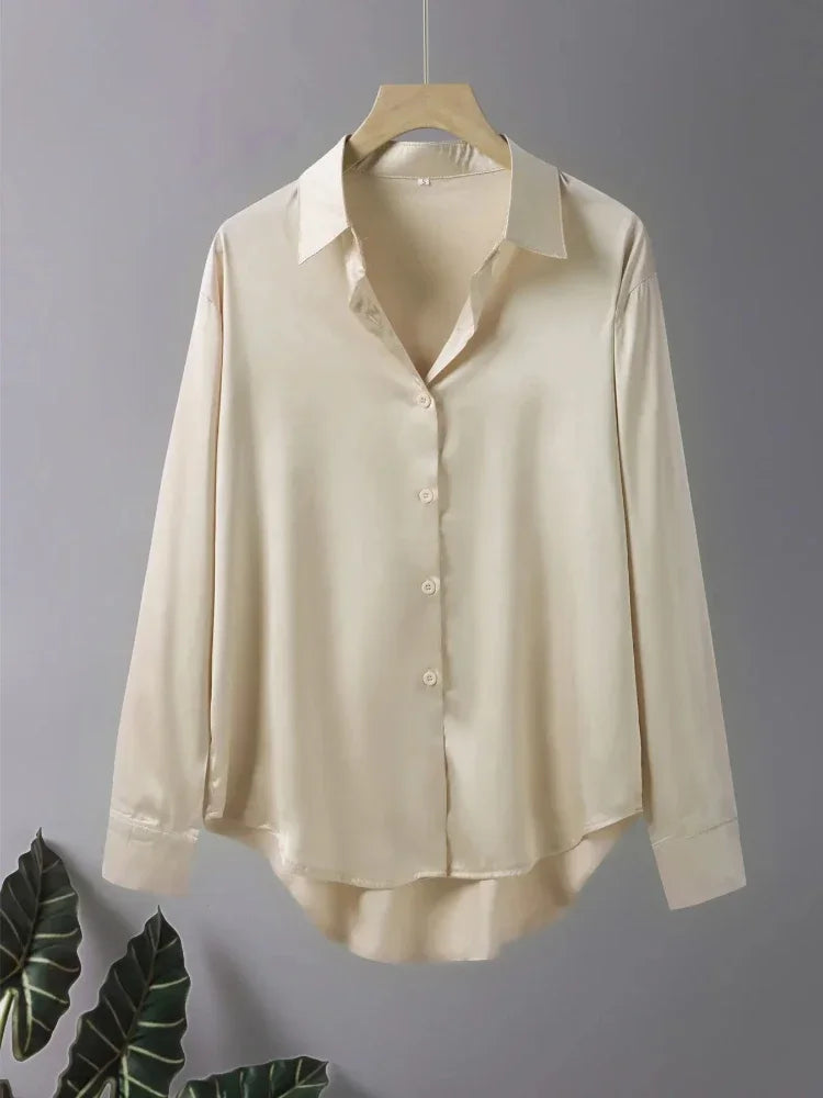 ROSA FERA Plus Size Women's Long Sleeve Button-Down Blouse – Loose Elegant Office Top