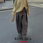 KONDALA Wide Leg Pants for Women – High Waist Pleated Trousers with Pockets