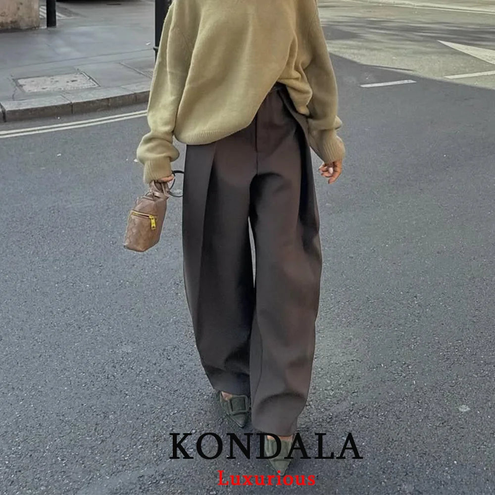 KONDALA Wide Leg Pants for Women – High Waist Pleated Trousers with Pockets