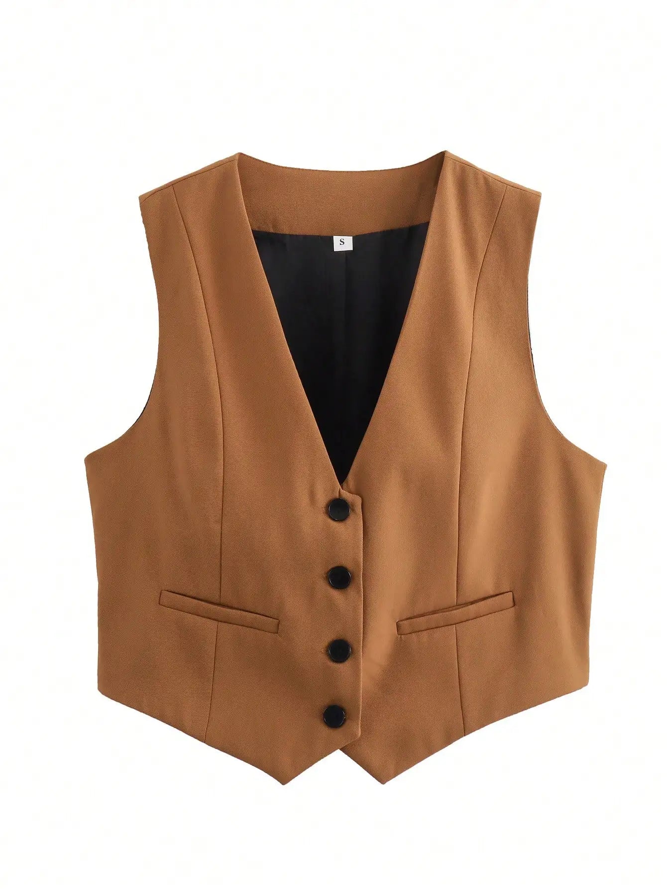 HH Women's Sleeveless Cropped Blazer Vest – Slim Fit V-Neck Office Waistcoat