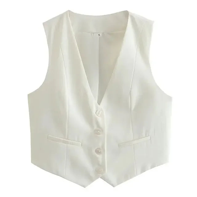 HH Women's Sleeveless Cropped Blazer Vest – Slim Fit V-Neck Office Waistcoat