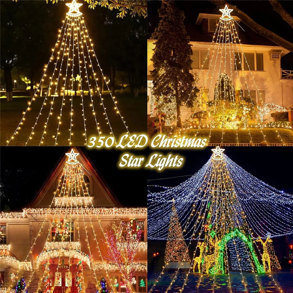 350 LED Star Waterfall Christmas Lights | 8 Modes | IP44 Waterproof | 112FT Outdoor String Lights