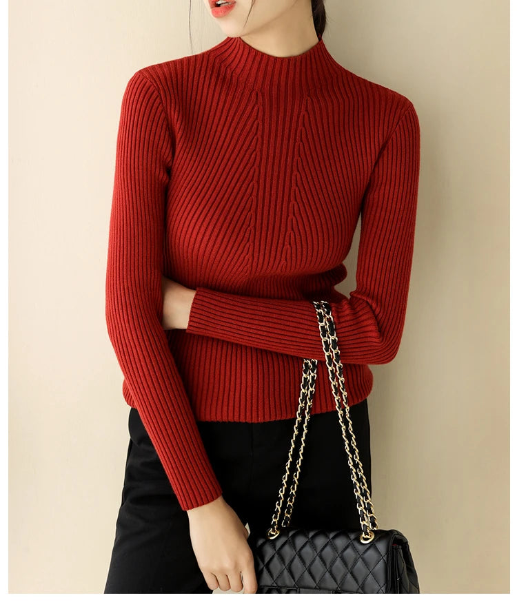 Women’s Ribbed Turtleneck Sweater – Slim Fit Knit Long Sleeve Pullover Top (Autumn/Winter)