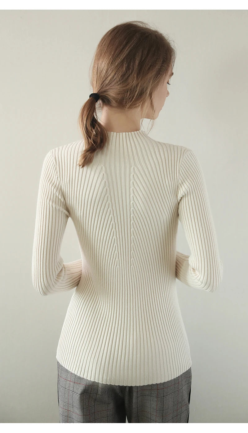 Women’s Ribbed Turtleneck Sweater – Slim Fit Knit Long Sleeve Pullover Top (Autumn/Winter)