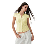 FYBITBO Women's Slim Fit Button-Down Shirt – Cap Sleeve Office Blouse
