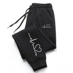 Women's Heart Print Sweatpants – Casual Baggy Lace-Up Jogger Pants with Pockets