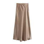 MUJER Women's High Waist Satin Midi Skirt – Elegant Office Bud Skirt