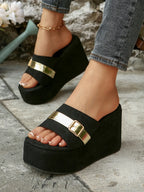Platform Wedge Sandals with Buckle Straps
