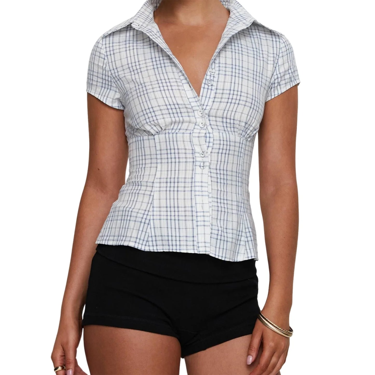 FYBITBO Women's Slim Fit Button-Down Shirt – Cap Sleeve Office Blouse