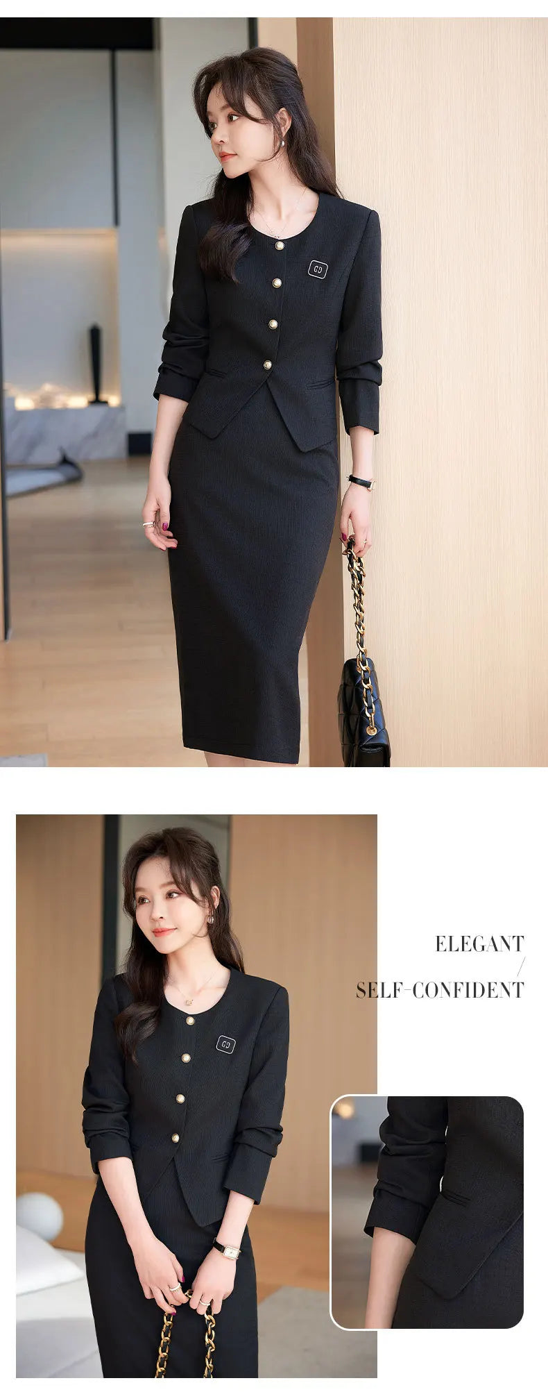 GBVLGAR Women's Long Sleeve Skirt Suit Set – Slim Fit Professional Office Dress Set