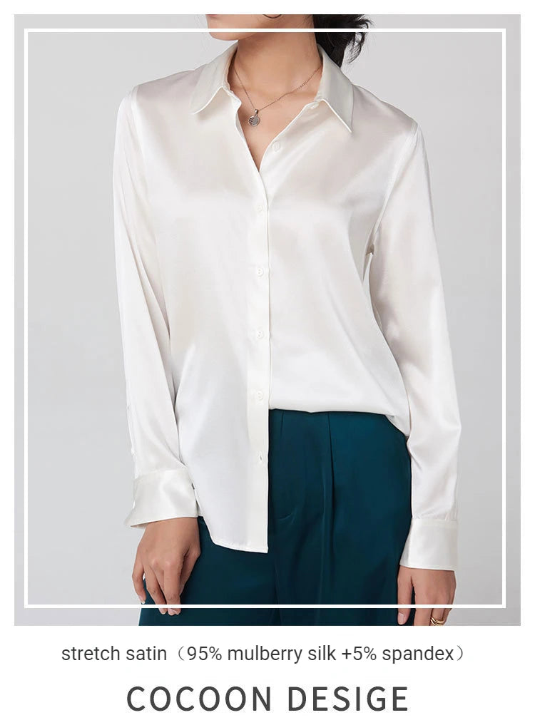 SFELIKY Women's 19mm Mulberry Silk Blouse – Long Sleeve V-Neck Satin Shirt