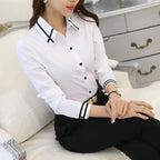 Women's Korean Style Long Sleeve Blouse – Slim Fit Turn-Down Collar Office Shirt