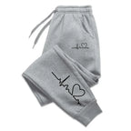 Women's Heart Print Sweatpants – Casual Baggy Lace-Up Jogger Pants with Pockets