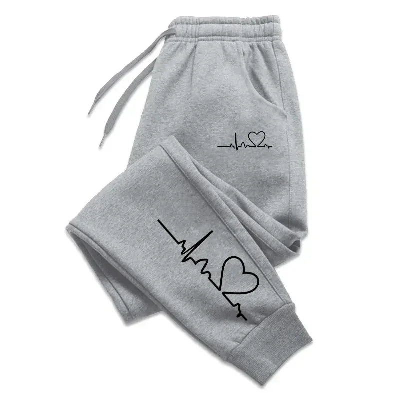 Women's Heart Print Sweatpants – Casual Baggy Lace-Up Jogger Pants with Pockets