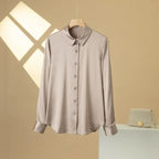 SFELIKY Women's 19mm Mulberry Silk Blouse – Long Sleeve V-Neck Satin Shirt