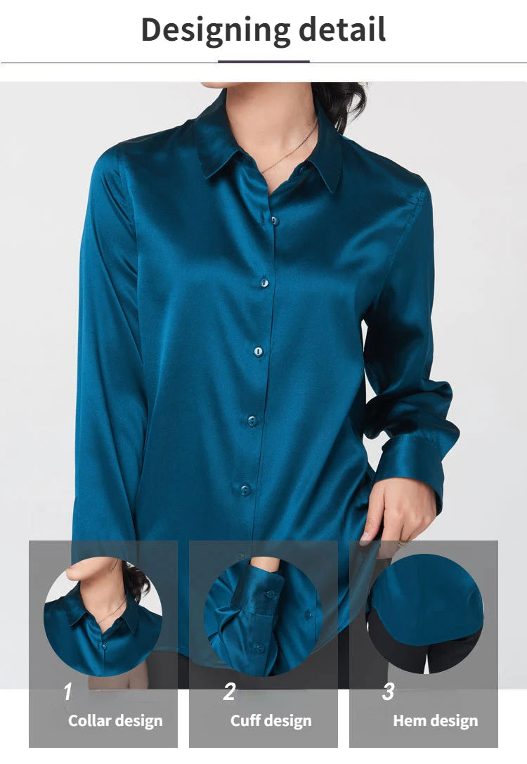SFELIKY Women's 19mm Mulberry Silk Blouse – Long Sleeve V-Neck Satin Shirt