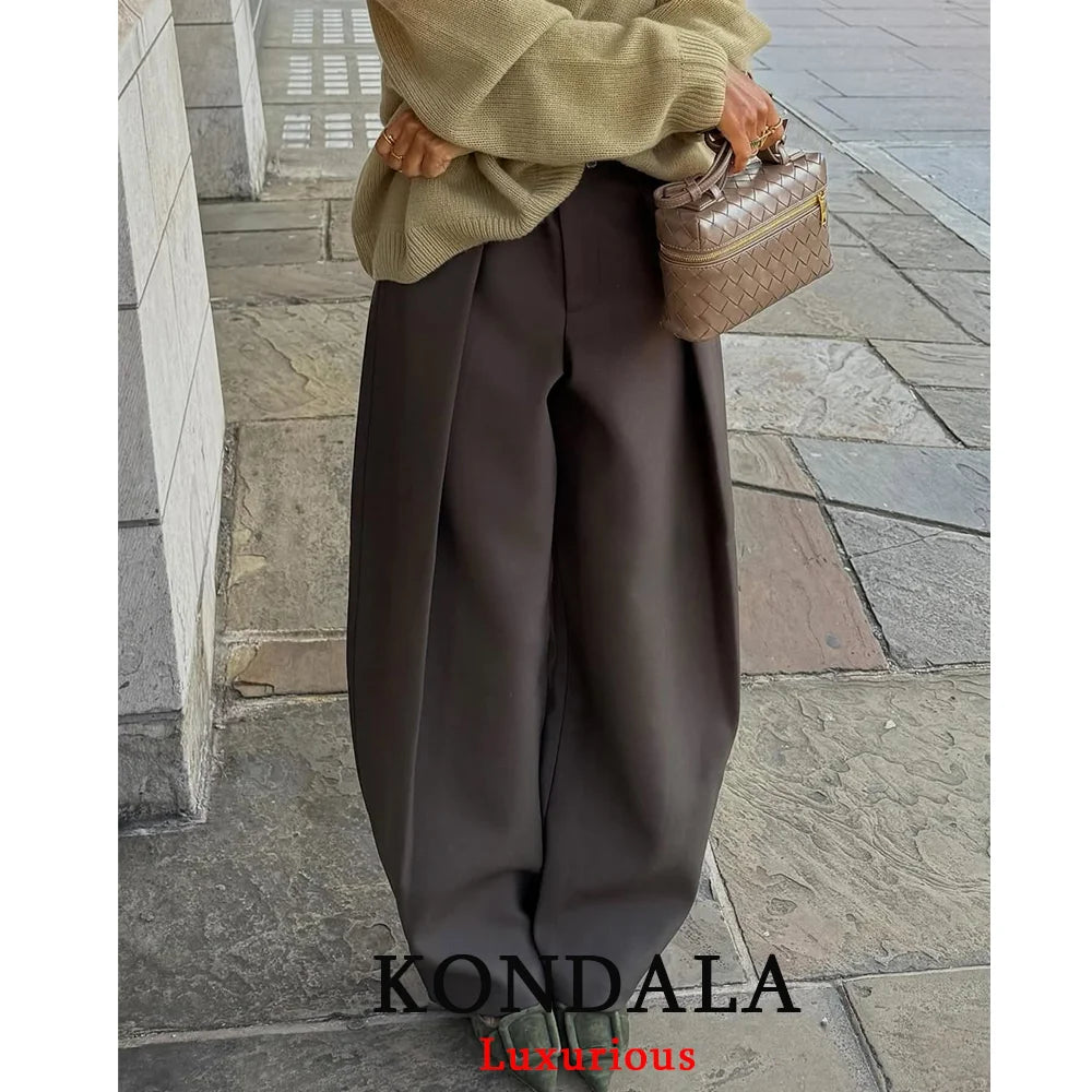 KONDALA Wide Leg Pants for Women – High Waist Pleated Trousers with Pockets