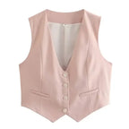 HH Women's Sleeveless Cropped Blazer Vest – Slim Fit V-Neck Office Waistcoat
