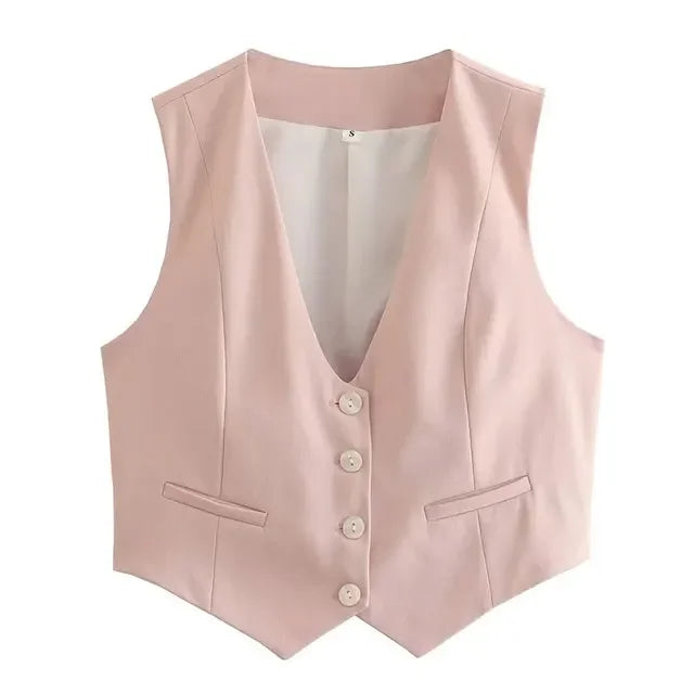 HH Women's Sleeveless Cropped Blazer Vest – Slim Fit V-Neck Office Waistcoat