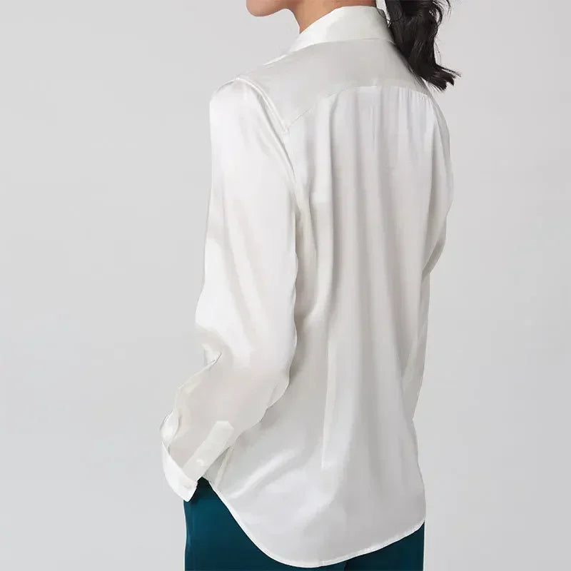 SFELIKY Women's 19mm Mulberry Silk Blouse – Long Sleeve V-Neck Satin Shirt