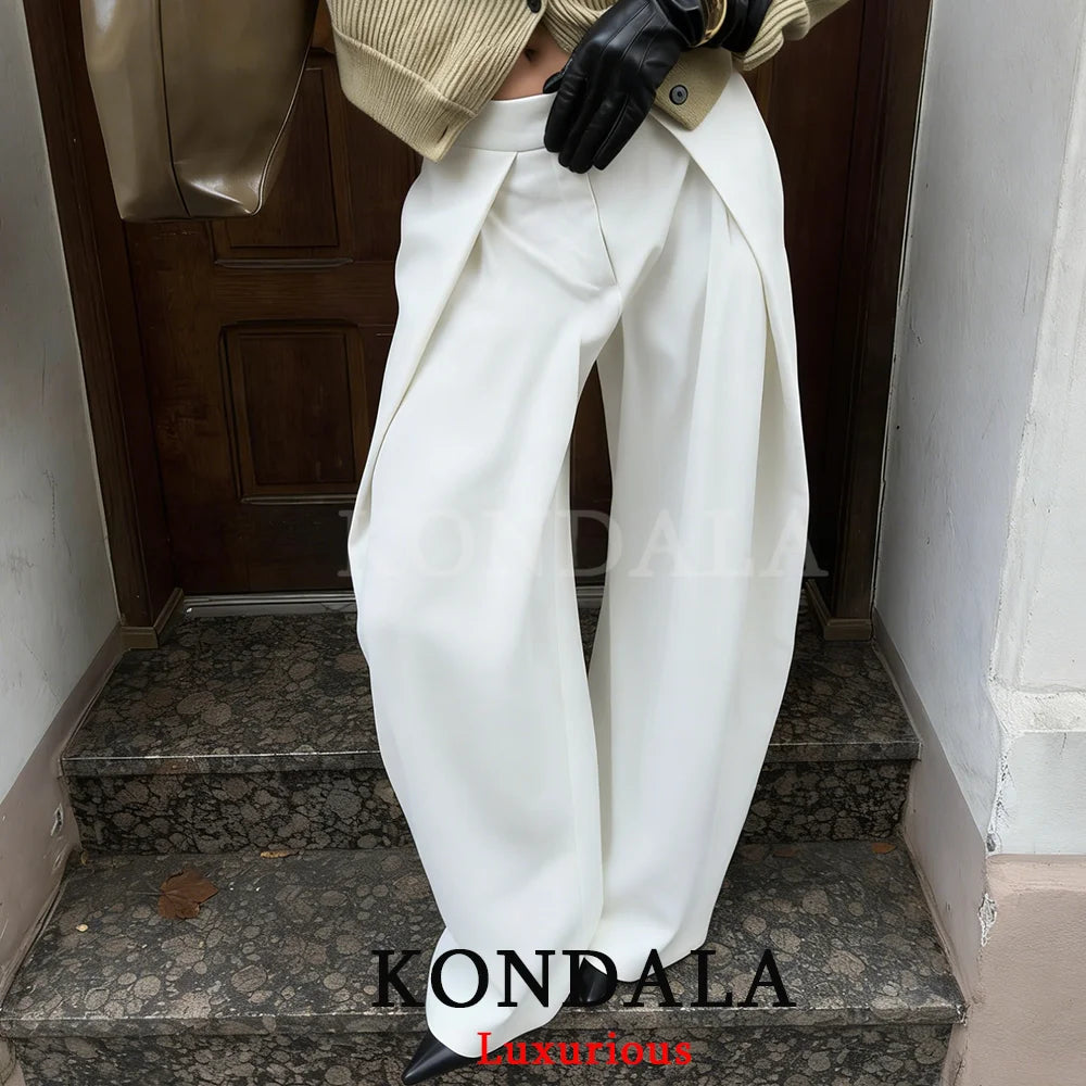 KONDALA Wide Leg Pants for Women – High Waist Pleated Trousers with Pockets