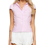 FYBITBO Women's Slim Fit Button-Down Shirt – Cap Sleeve Office Blouse