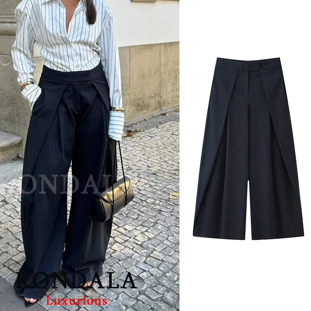 KONDALA Wide Leg Pants for Women – High Waist Pleated Trousers with Pockets